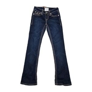 LA Idol USA Bootcut Jeans Womens Size 1 Dark Wash Bling Flap Pocket Thick Stitch